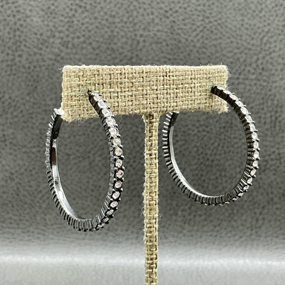 Earrings Gunmetal Hoop Womens Crystal Rhinestone Butterfly 1.5" Fashion Jewelry